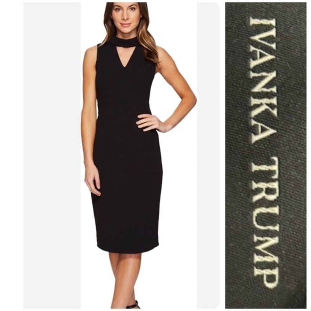 Ivanka Trump Elegant Black Sleeveless Midi Dress With Rose Gold Zipper